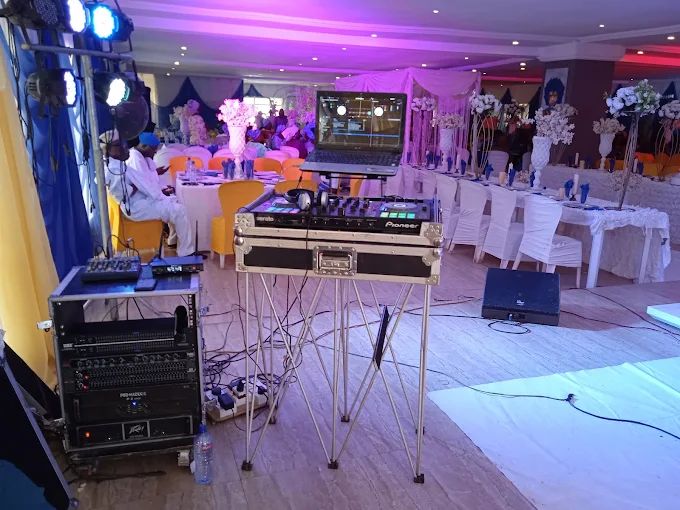 DJ equipment set up at a reception venue