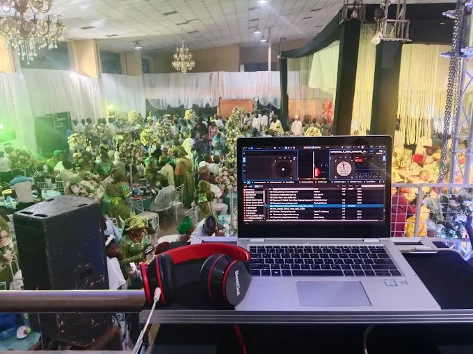 View of a wedding reception from the DJ booth